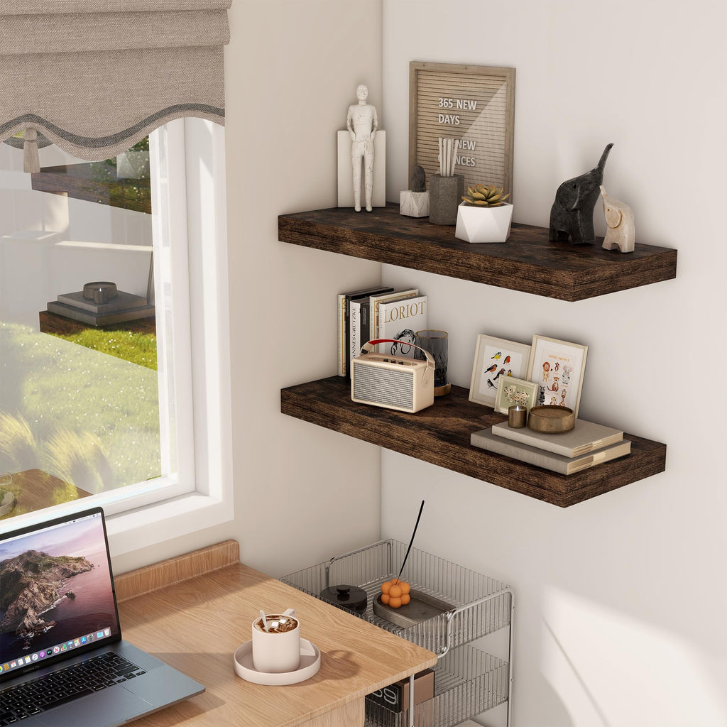 Floating Shelves 30 Inch Long, 12 Inch Deep Floating Shelf for Books, Rustic Wood 30 x 12 Storage Shelves for Wall