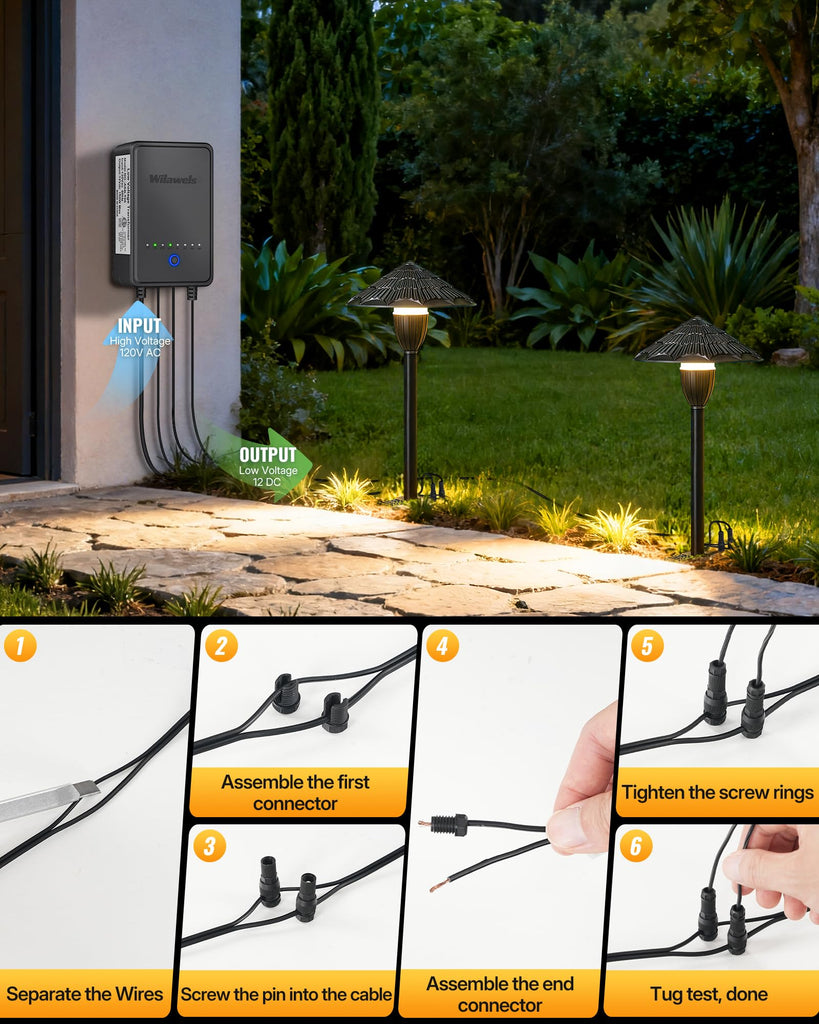 All-in-One LED Low Voltage Landscape Lighting Kit, 8-Pack LED Pathway Lights with Transformer, 100FT Wire