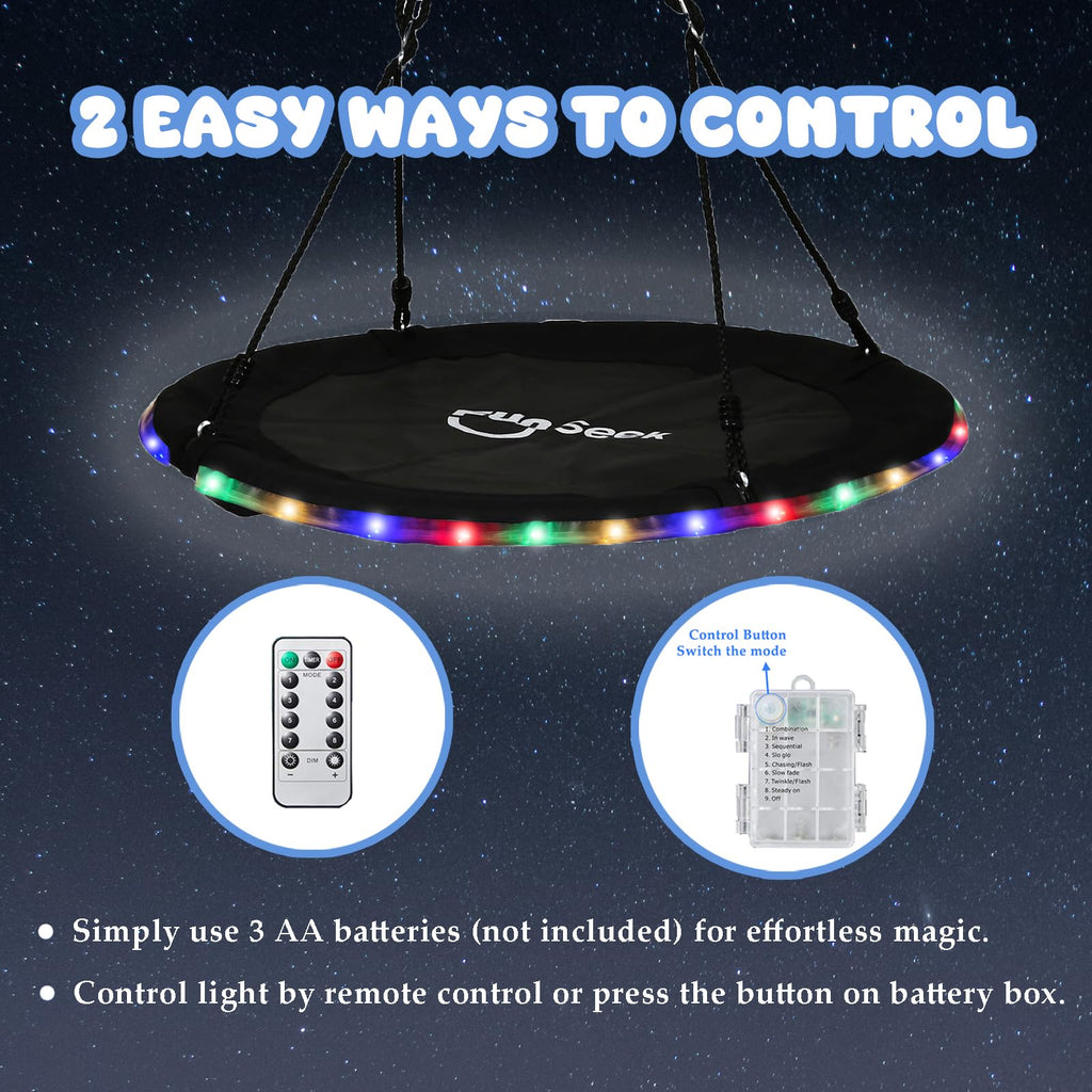 48 Inch Tree Swing with LED Light for Kids, 900lbs Flying Saucer Swing, with Adjustable Hanging Straps, for Indoor