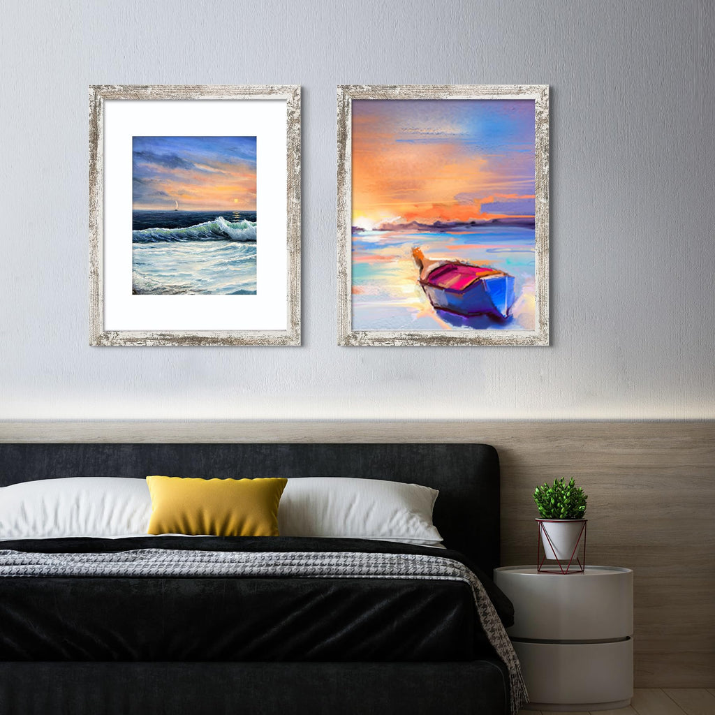 16x20 Frames for Wall, Display Pictures 11x14 with Mat or 16x20 without Mat, Pack of 2, Distressed White
