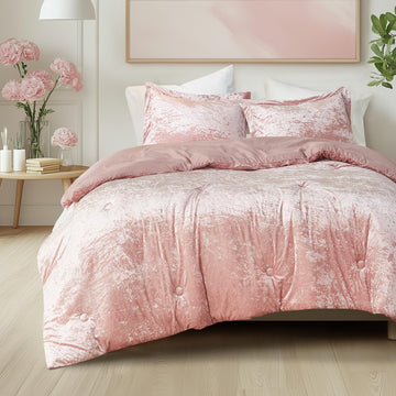Reversible Velvet Blush Full/Queen Comforter Set, 3pc