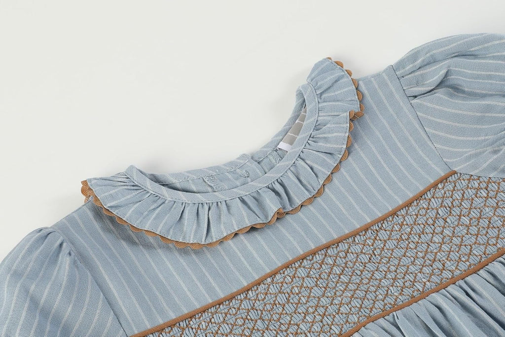 Baby and Girls Pinstripe Smocked Ruffle Collar Dress