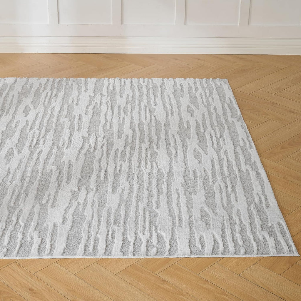 Textured High-Low Striped Area Rug Neutrel, Washable Cozy 6*8 feet
