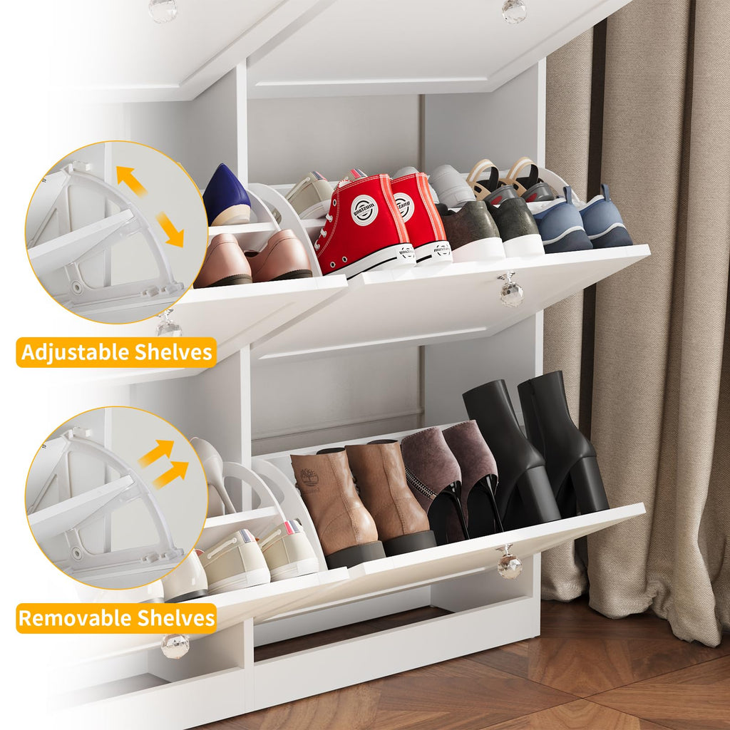 Large Shoe Storage Cabinet with 6 Flip Drawers, Freestanding Shoe Organizer with Open Storage & Crystal Handle, Slim