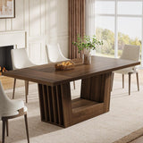 63-Inch Dining Table for 4-6, Farmhouse Rectangular Kitchen Dinner Table with Heavy-Duty Base, Wood Dining Room