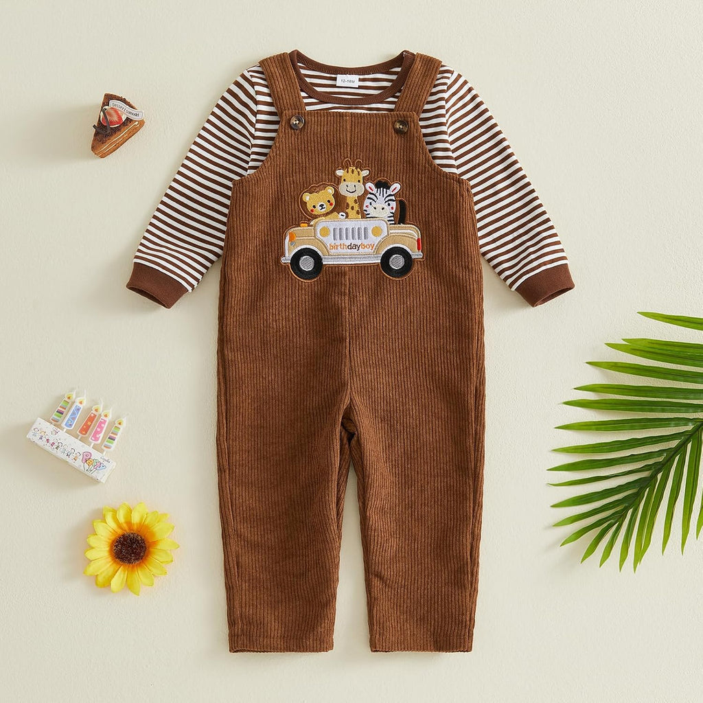 Toddler Baby Boy Birthday Outfits T-Shirt Overalls Pants Set