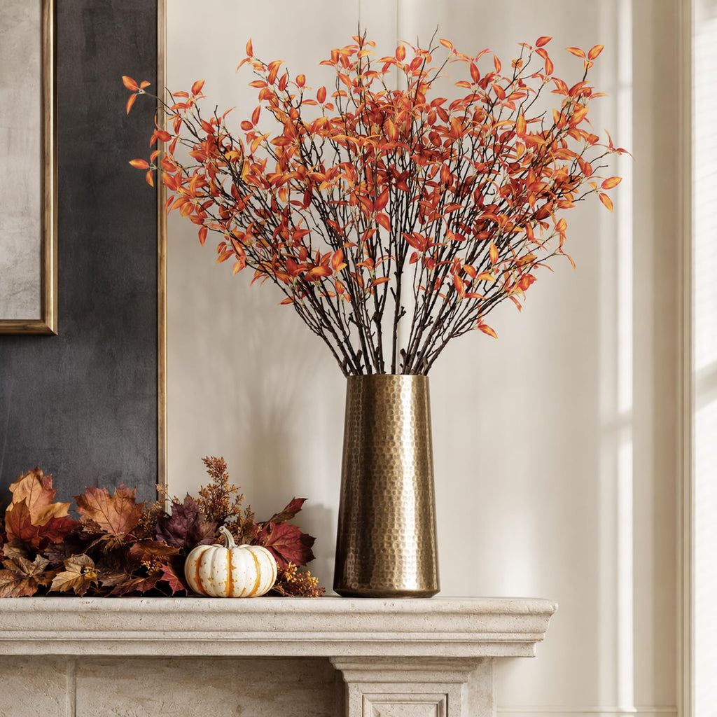 4 Pcs 45.3 Inch Fall Artificial Leaf Branches, Real Touch Orange Autumn Faux Greenery Stems for Vase Arrangement Home