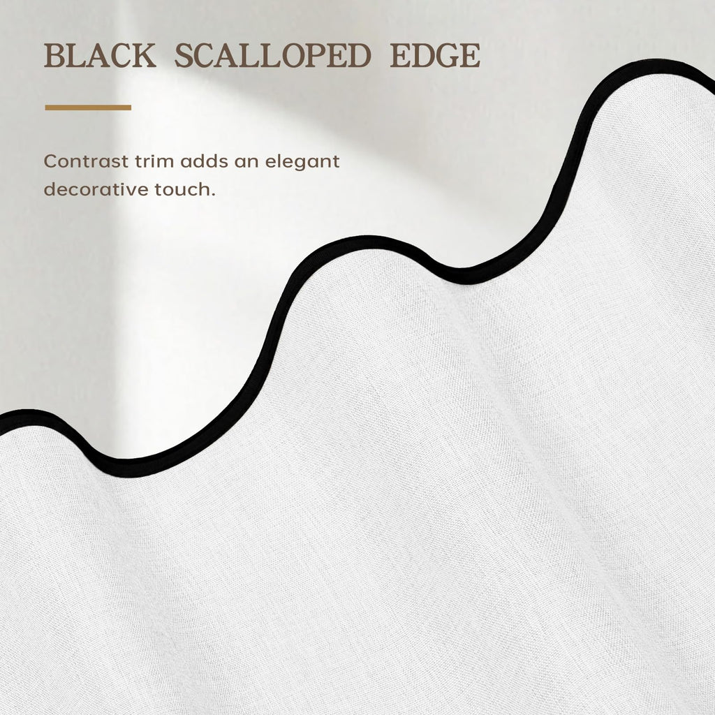 Scalloped No Hook White Linen Boho Waterproof 96x75