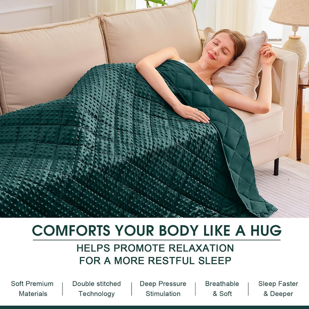 Green Weighted Blanket for Adults 15lbs, 48"x72", Twin Full Size Cooling Minky Heavy Throw Blanket for 140-160lbs