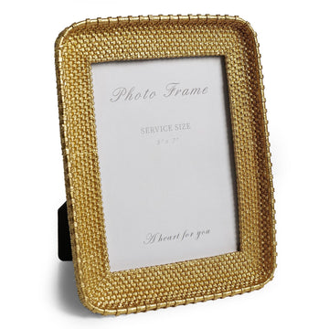 Vintage Gold 5x7 Picture Frame, Gold Metal Rattan Textured Hand-Crafted Photo Frame with Glass Front Antique Picture