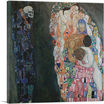 Death and Life 1910 Canvas Art Print Stretched Framed Painting Picture Poster Giclee Wall Decor by Gustav Klimt - 18"