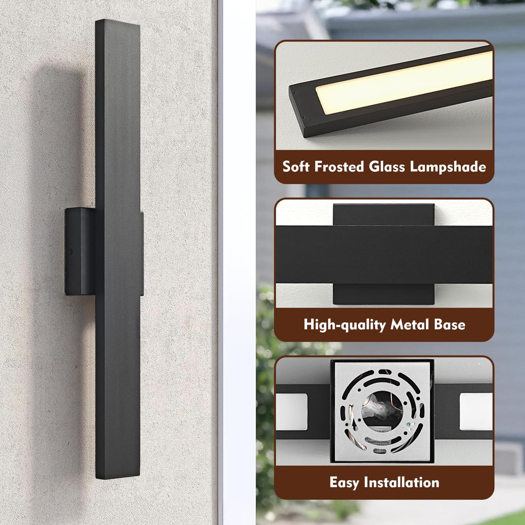 23.6inch Long Outdoor Modern LED Wall Light, 24W Warm White 120V Wall Mount Lighting Fixture Black Wall Lights Porch