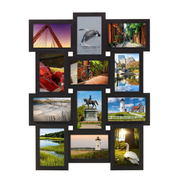 Collage Picture Frame 18x23 Inch Black - Holds 12 Photos in 4x6 and 6x4 Formats - Wall Display Decor, Horizontal or