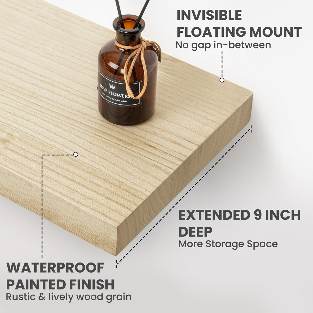 Solid Wood Floating Shelves For Wall, 36"W x 9"D x 1.56"H Large Wall Shelves Bedroom Bathroom Kitchen Drcor Storage