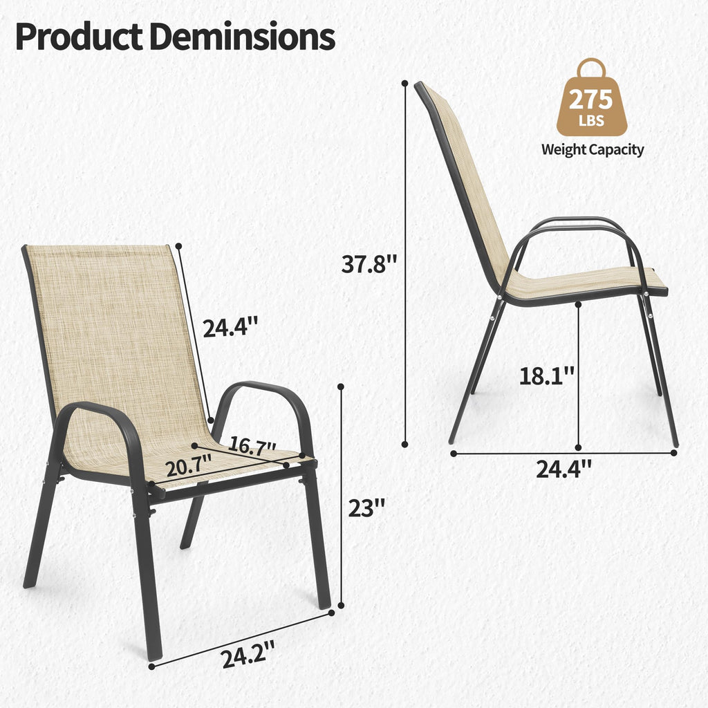 Patio Chairs Set of 8 - Outdoor Stackable Dining Chairs for All Weather - Breathable Textilene Outdoor Chair Sets