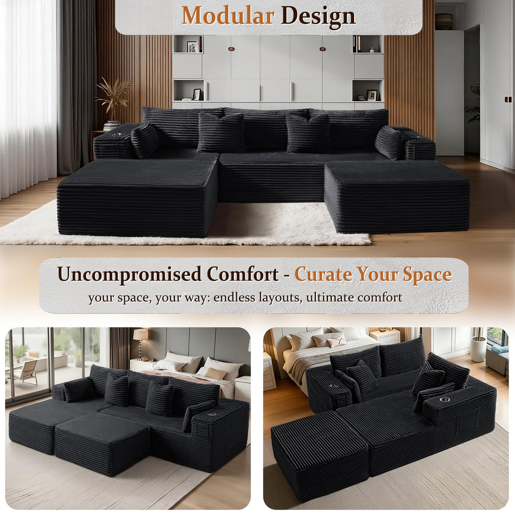 108" Oversized Cloud Sectional Couch, Comfort U Shaped Boneless Couch, Extra Deep Seats No Assembly, Modular Sofa