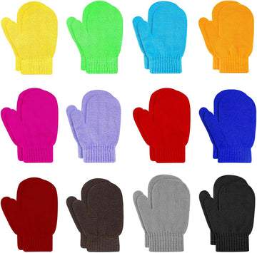 12 Pairs Toddler Mittens Kids Knit Warm Mittens Children Solid Winter Gloves for Baby Girls Boys
