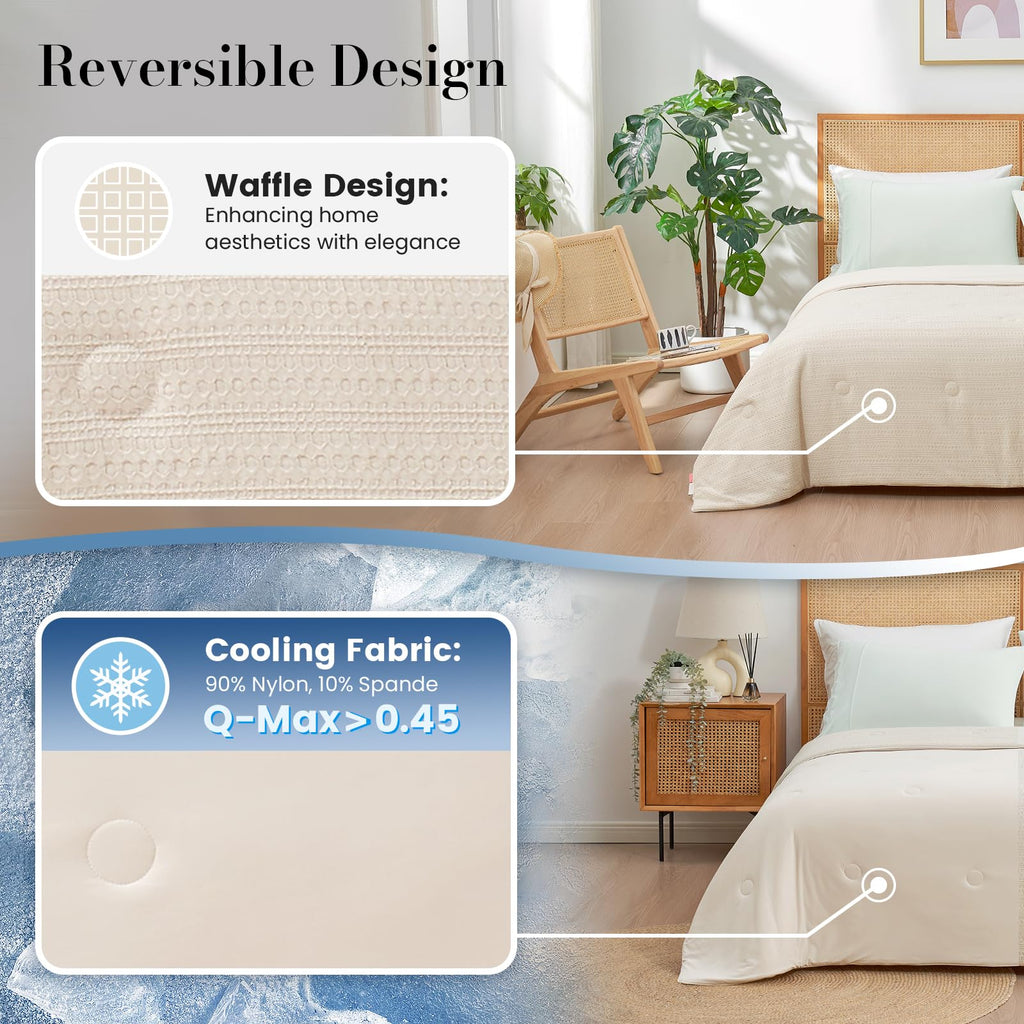 Waffle Cooling Comforter Queen for Hot Sleepers, Beige