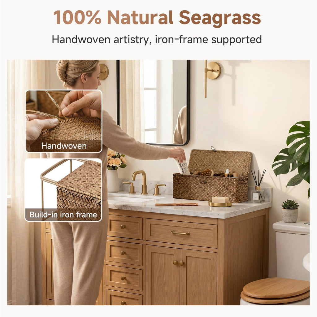 Wicker Basket with Lids, Large Toilet Paper Basket, Seagrass