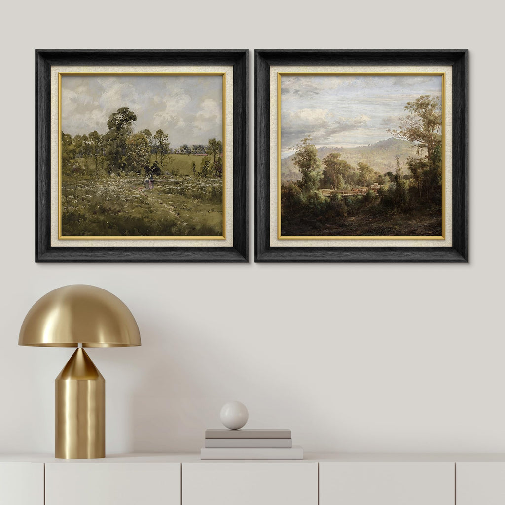 Premium Framed Wall Art Pastoral Landscape with Figure and Meadows in Classic Illustrations Fine Art Decorative Retro