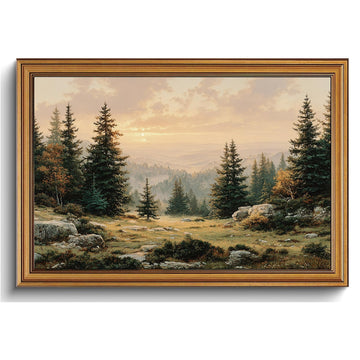Vintage Mountain Wall Art Gold Framed Forest Landscape Nature Decor