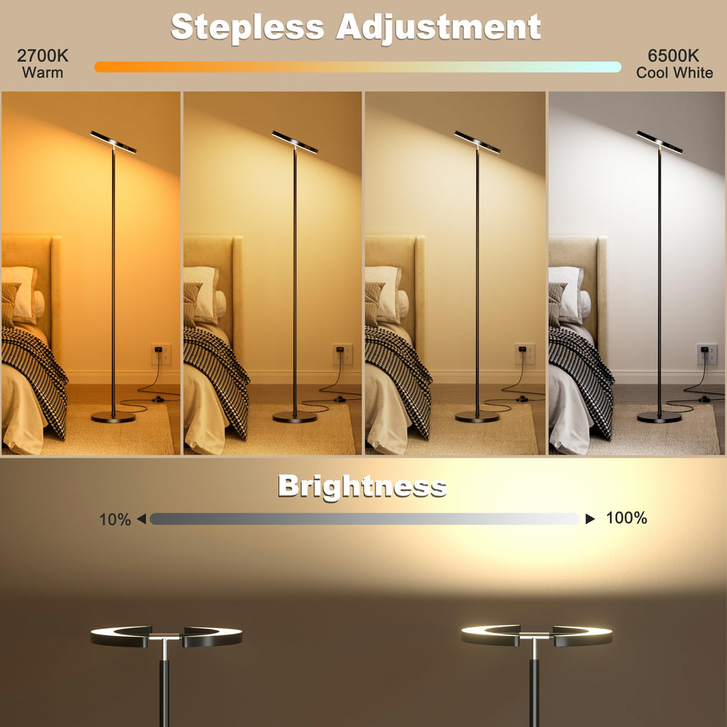 LED Floor Lamp, 32W 2200lm LED Floor Lamp, Dimmable Standing Lamp with 2 Rotatable Lights, Foot Pedal & Remote