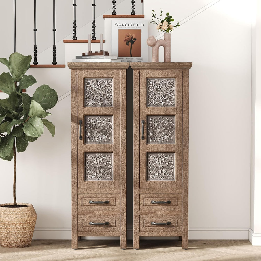 48'' Tall Accent Cabinet with Door, 16'' Wide Narrow Storage Cabinet with Drawer & Shelves for Small Space, Modern