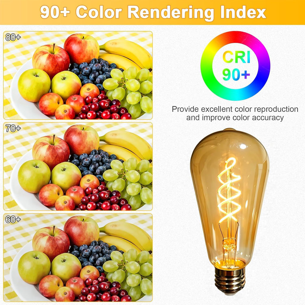 ST64 4W=40w Dimmable Vintage Edison Light Bulbs Amber Glass 2200K(4PCS)