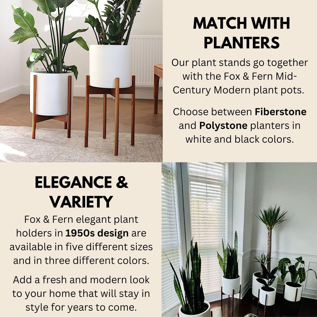 Mid Century Plant Stands for Indoor Planters, Acacia, 10 Inch | Plug In Design, Holds 175 lbs, Two High Options
