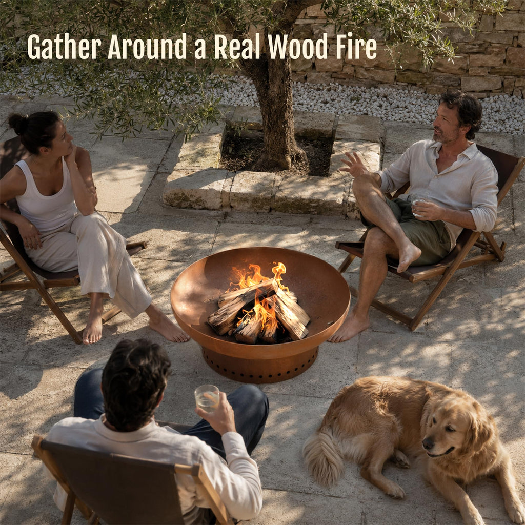 23.6 in Fire Pit, Round Outdoor Wood Burning Steel Fire Bowl