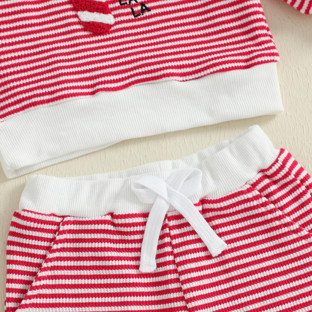 Toddler Baby Boy Girl Christmas Outfits Print Long Sleeve Tops Jogger Pants Sets Infant Xmas Fall Winter Clothes (Red