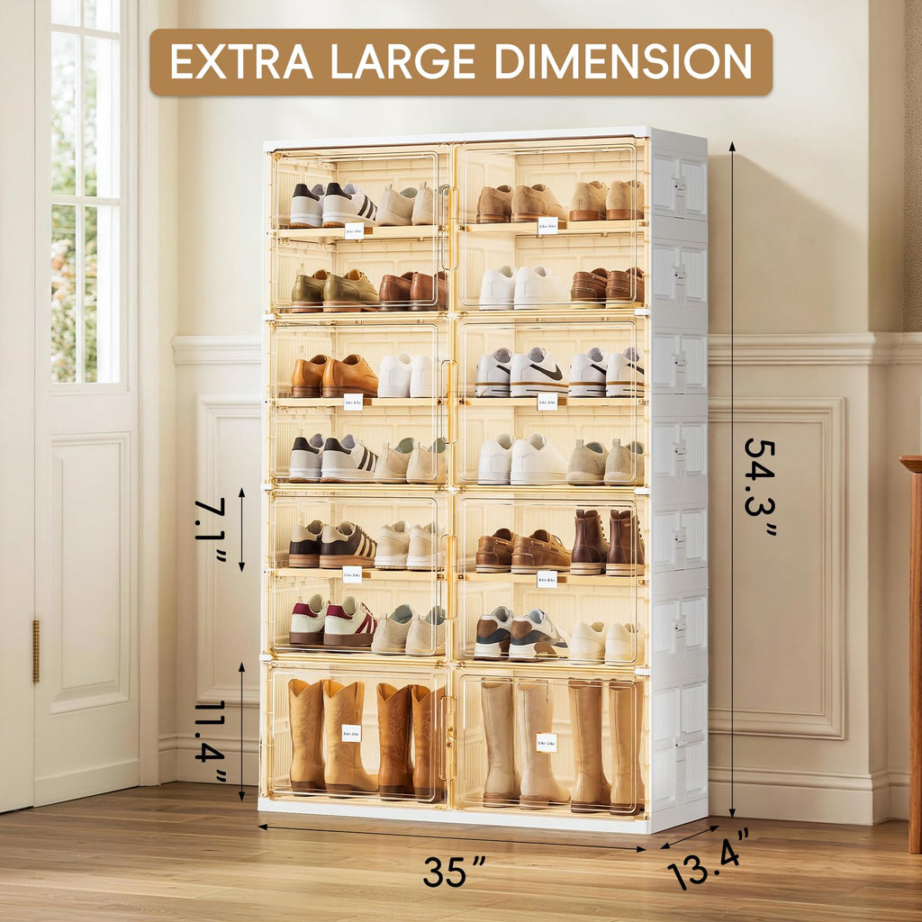 7 Tiers Foldable Boot and Shoe Storage Rack Cabinet for Closet Entryway, Large Collapsible Shoe Organizer with