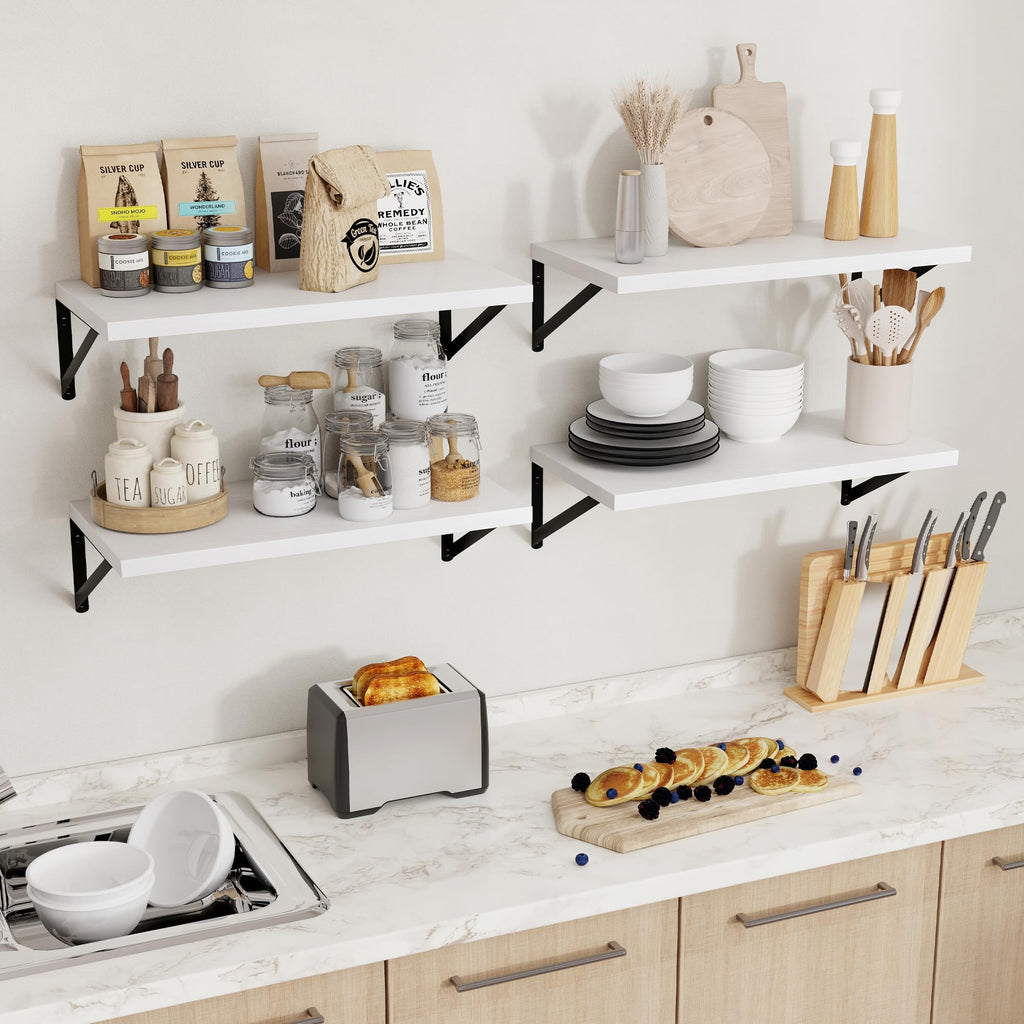 Deep Floating Shelves - 16 Inch Wide x 12 Inch Deep White Wall Shelves Set of 2-12 Inch Deep White Wood Shelves for