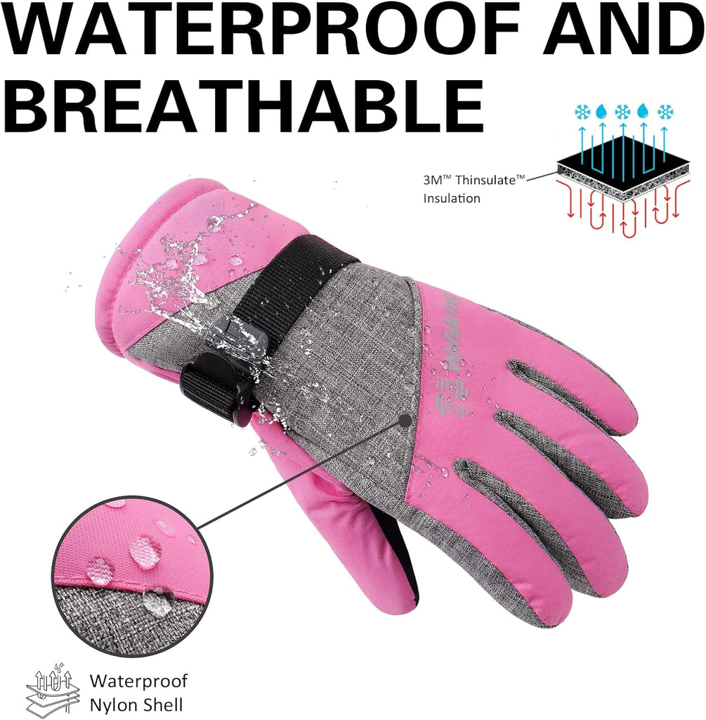 Kids Waterproof Winter Ski Gloves 3M Thinsulate Warm Boys Girls Youth