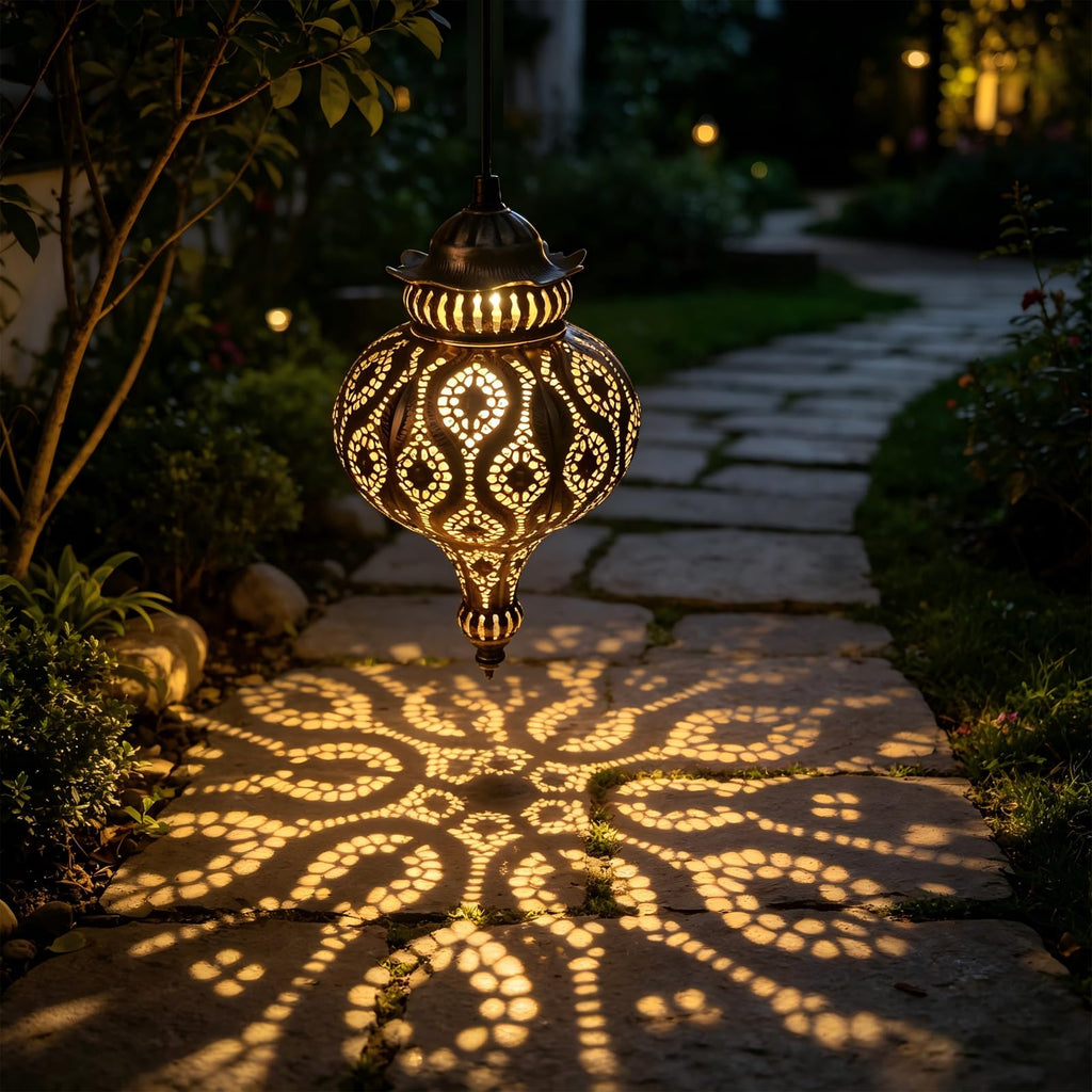 Moroccan Solar Lanterns Outdoor Waterproof with Shepherds Hook Garden Decor