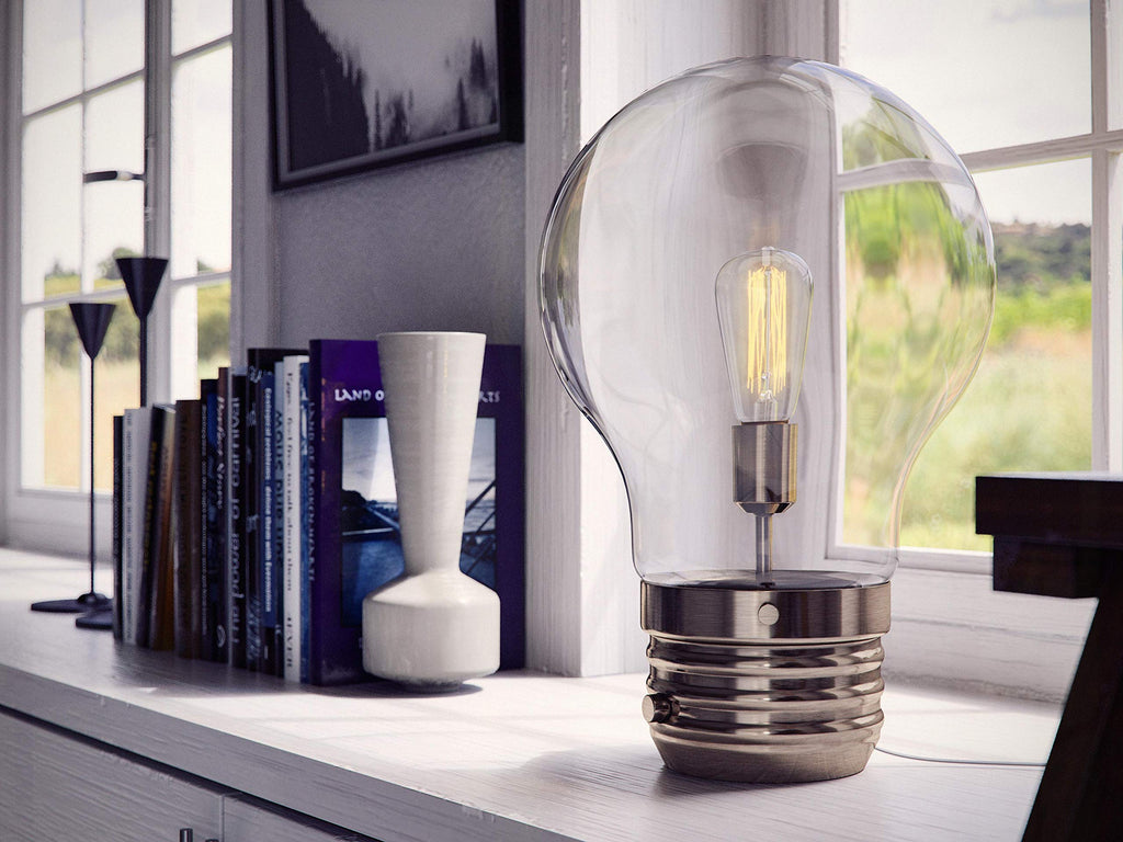 Edison Table Lamp with Antique Brass Finish, Rustic Style, 18" Height, 11.438" Width, 11.438" Depth