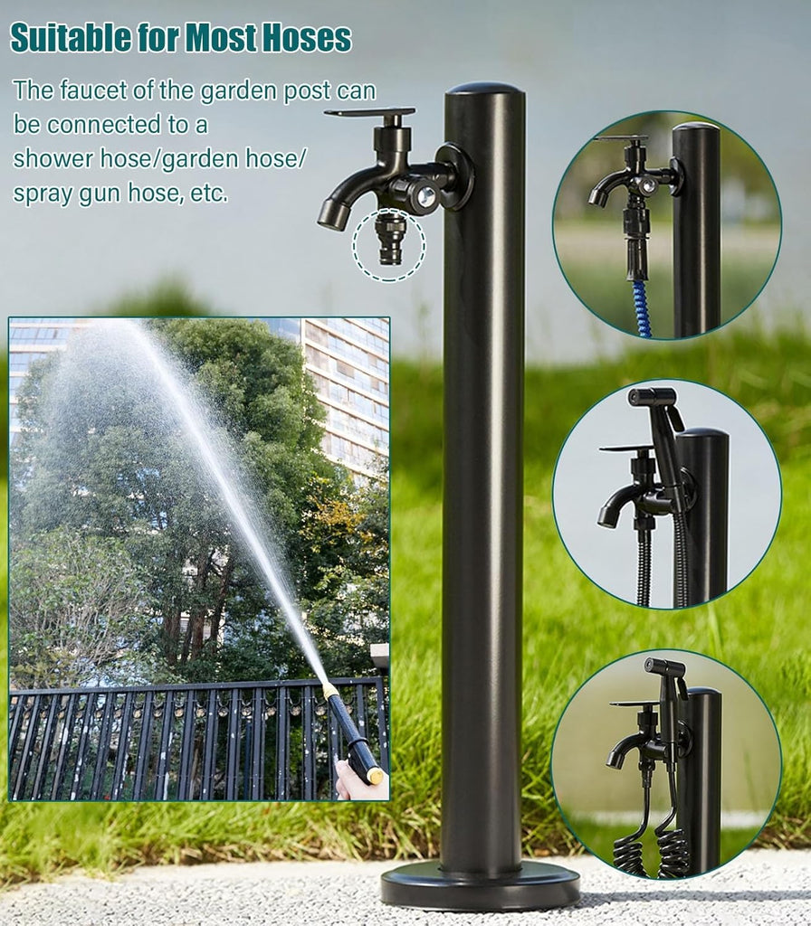 Standing Fountain Tap,Outdoor Patio Deck Floor Water Faucet System Column Round Post Tall 60 95 CM Water Hydrant for