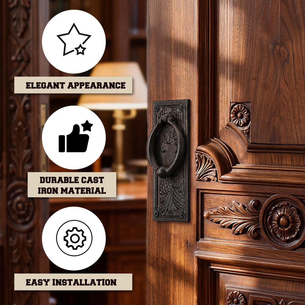 2 Pcs Cast Iron Door Knocker Antique Front Door Knob Plate,Brown