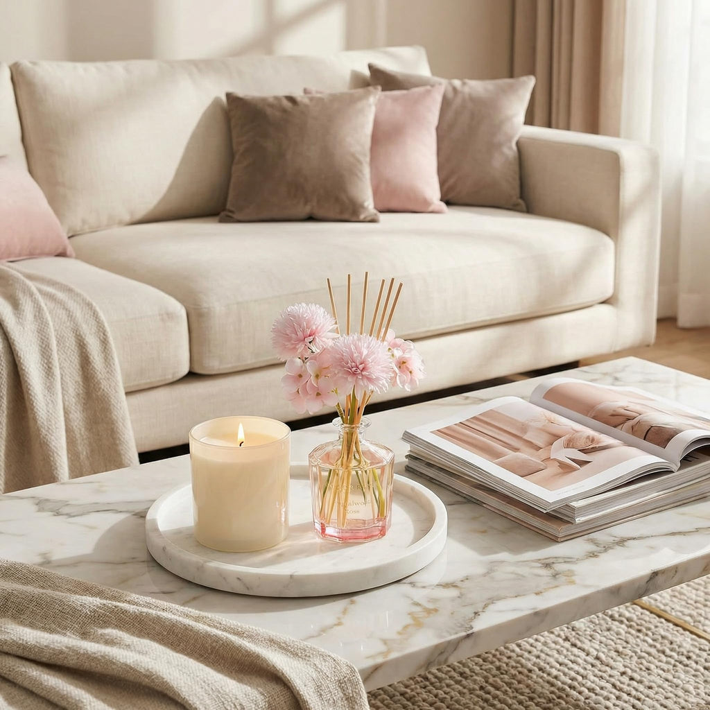 Reed Diffuser - Sandalwood Rose 8.5 Fl.oz Flower Reed Diffuser Set with 8 Sticks, Home Fragrance Reed Diffuser