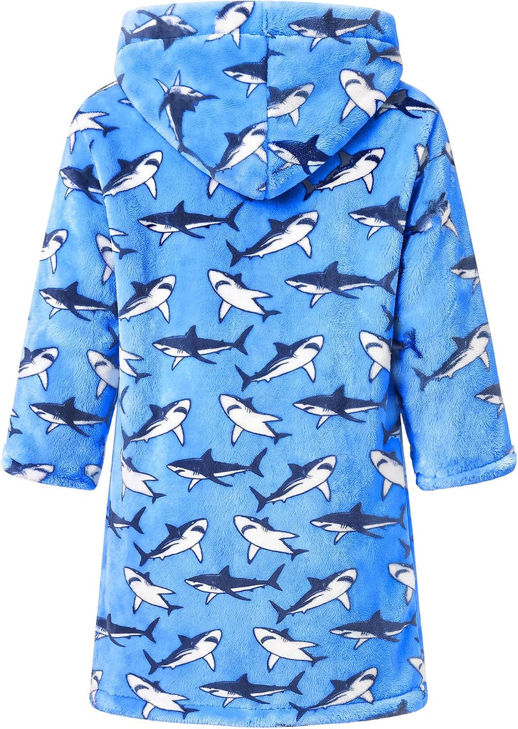 Boys Fleece Robe Kids Flannel Warm Hooded Bathrobe Soft Sleepwear