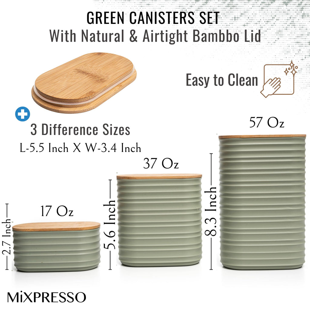 3 Pcs Green Canisters Sets for the Kitchen, Coffee Containers