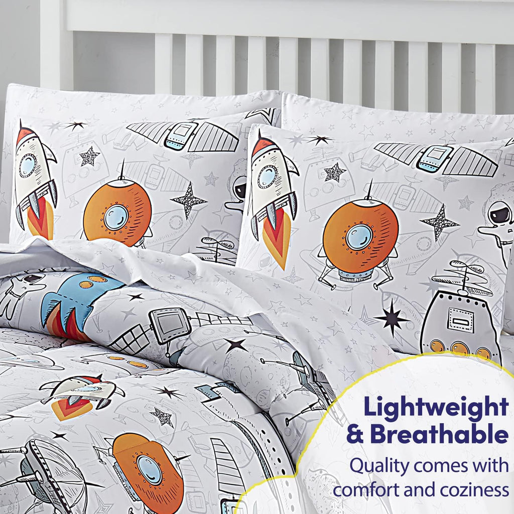 Kids Bedding Set Bed in a Bag for Boys and Girls Toddlers Printed Sheet Set and Comforter, Twin, Floating in Space