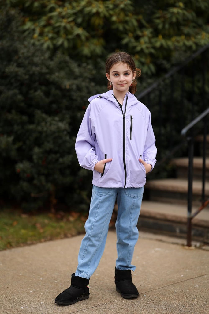 Girls Rain Jacket Lightweight Waterproof Hooded Kids Raincoat