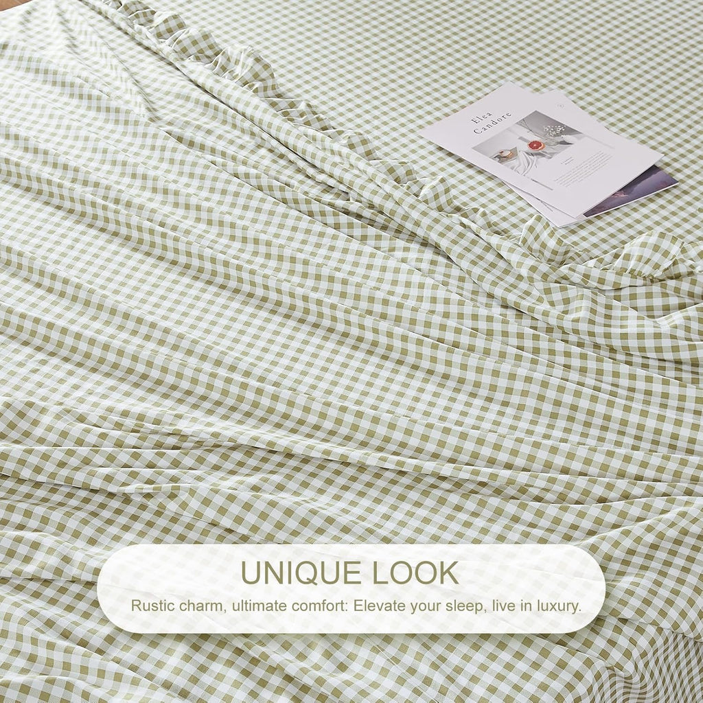 Queen Sheet Set, Lightweight Super Soft Brushed Microfiber Plaid Bed Sheets with 16" Deep Pocket, 4 Piece