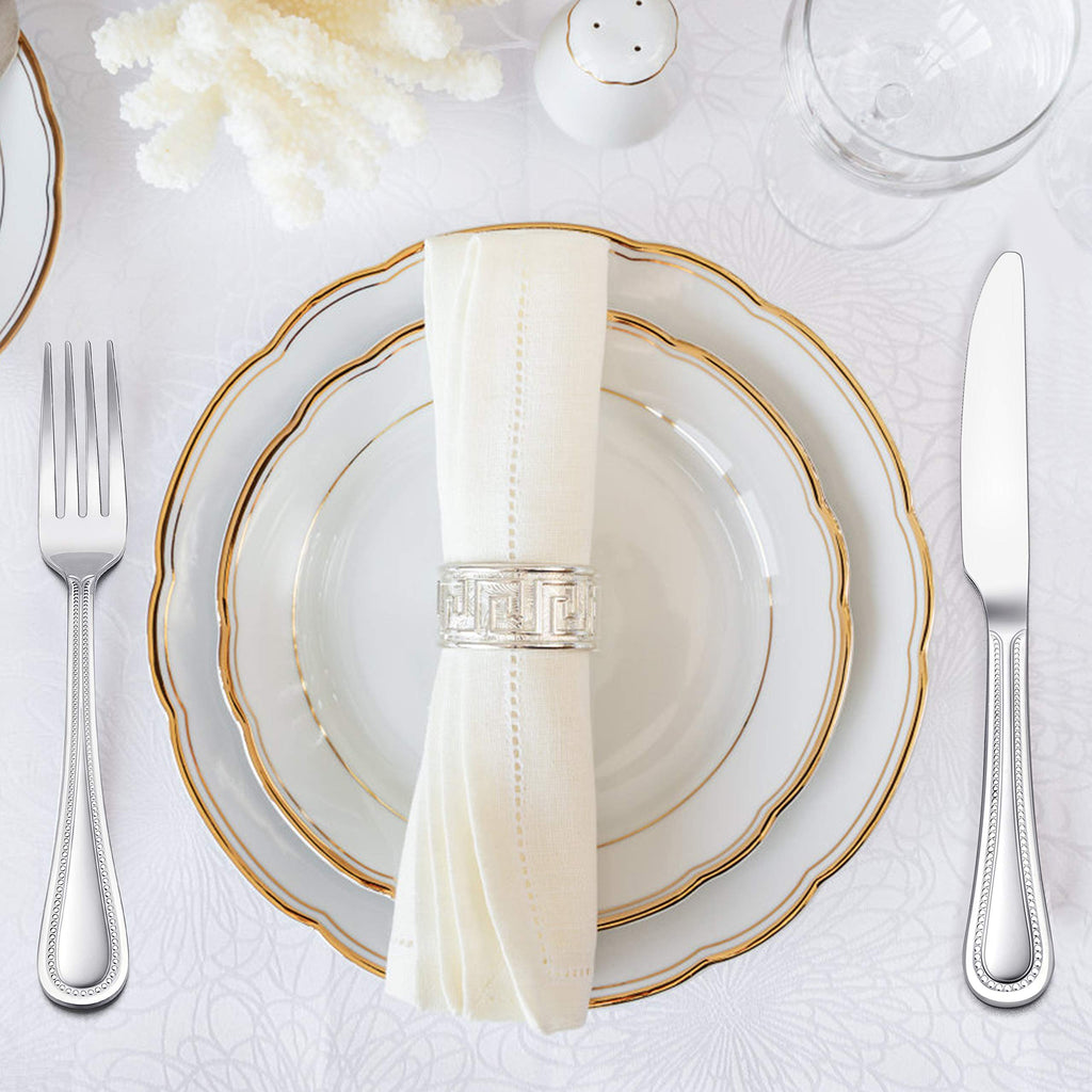 Silverware Set, 60-Piece Pearled Edge Stainless Steel Flatware for 12, Beading Tableware Cutlery Utensil, Mirror