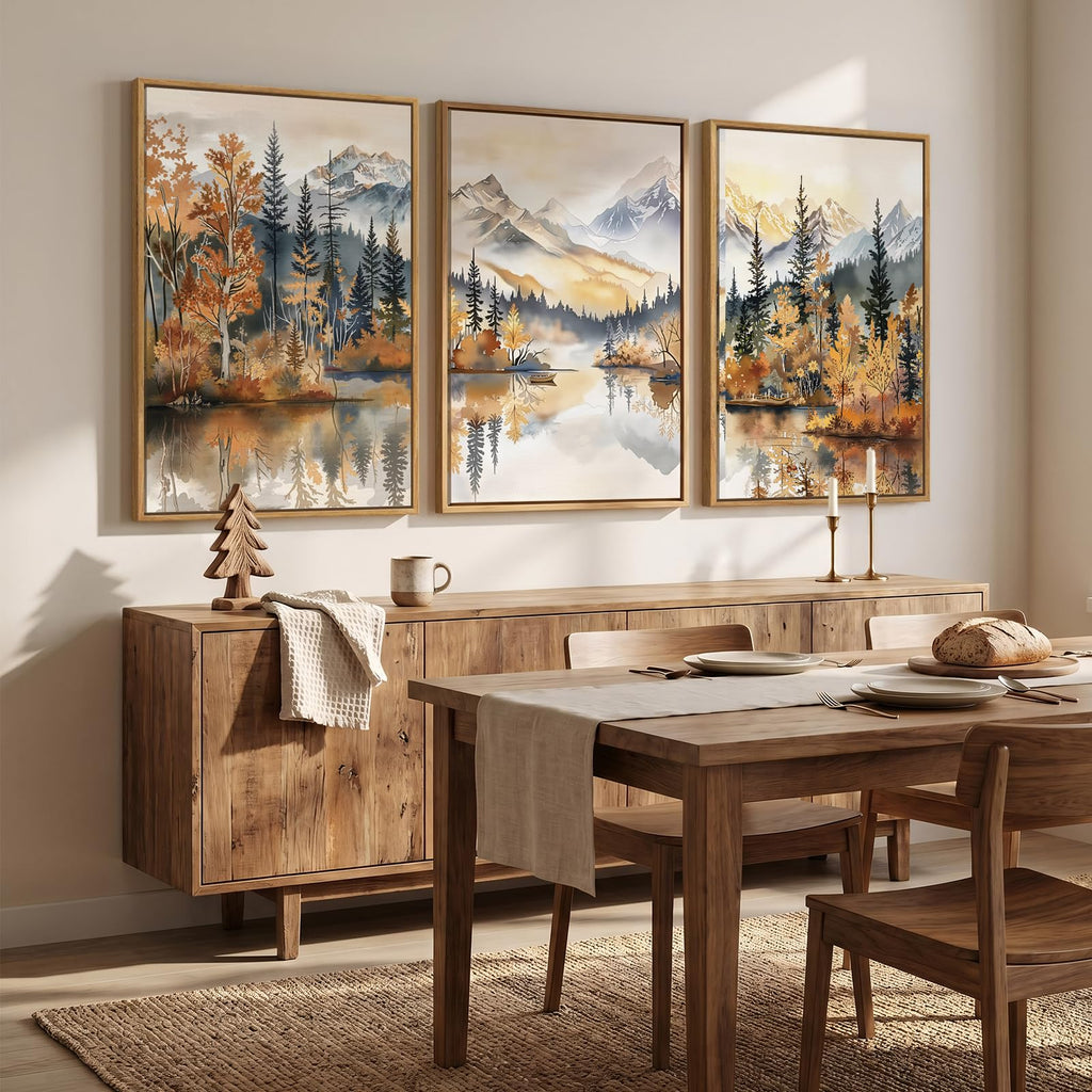 Framed Mountain Forest Landscape Wall Art, 3 Piece, 24x36