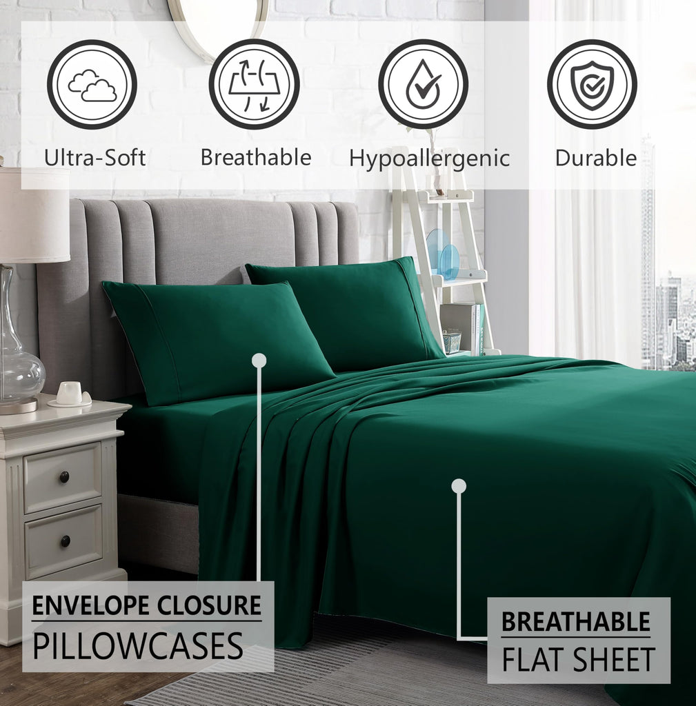 Twin Sheet Set - Ultra-Soft Microfiber 15-Inch Deep Pocket - Wrinkle Free and Fade Resistant (Emerald Green)