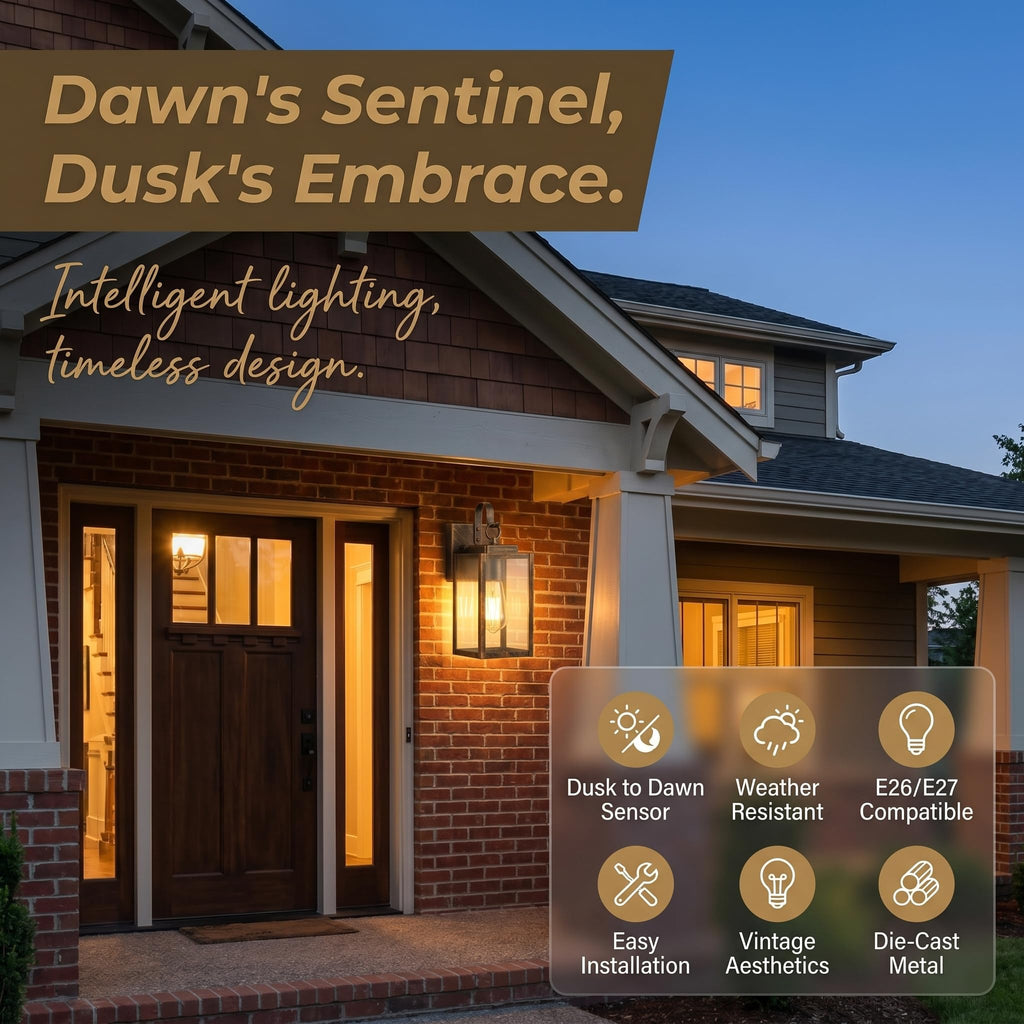 2 Pack 11.8" Black Brush Gold Dusk to Dawn Wall Mount Porch Light