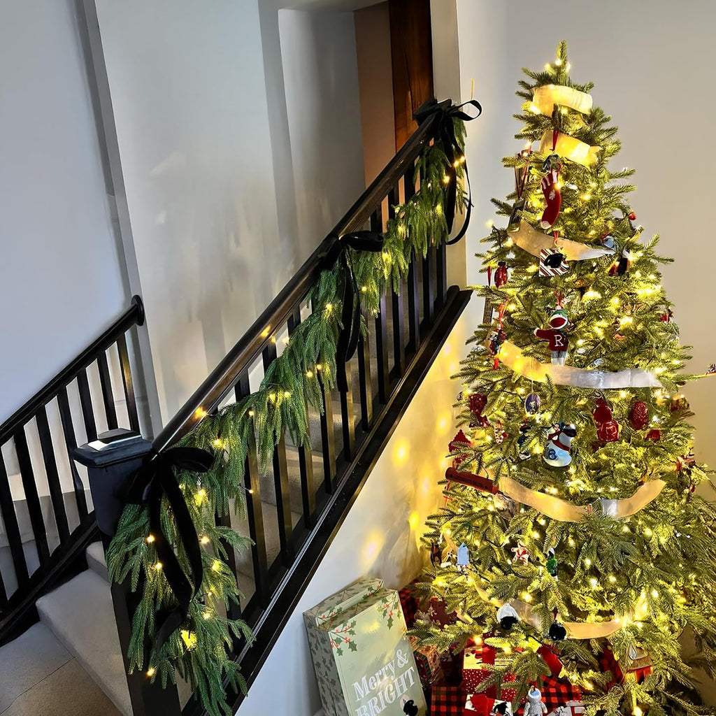 Upgrade 9FT Artificial Christmas Norfolk Pine and Cedar Garlands,Christma Real Touch Winter Pine Garland, Greenery