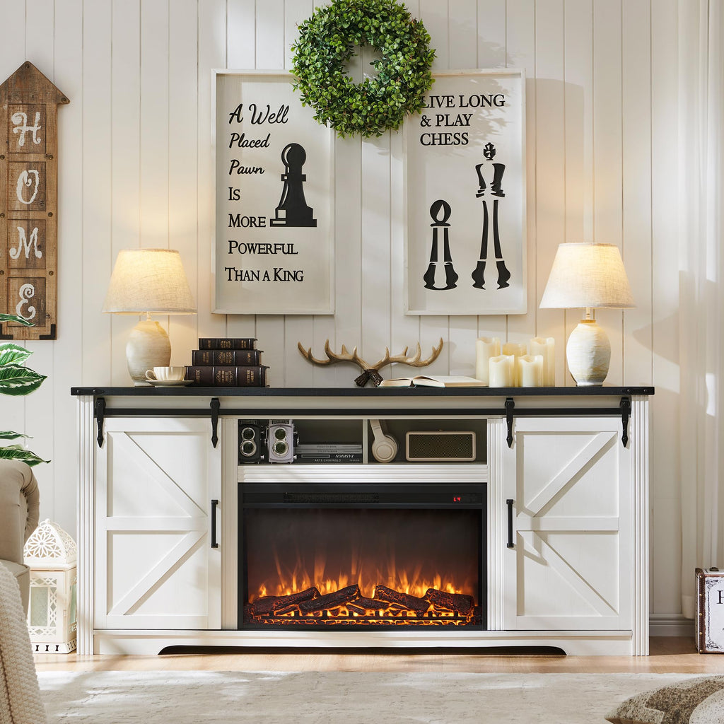 70" for 80 Inch TV 32" Tall w/Drawer & Sliding Barn Door